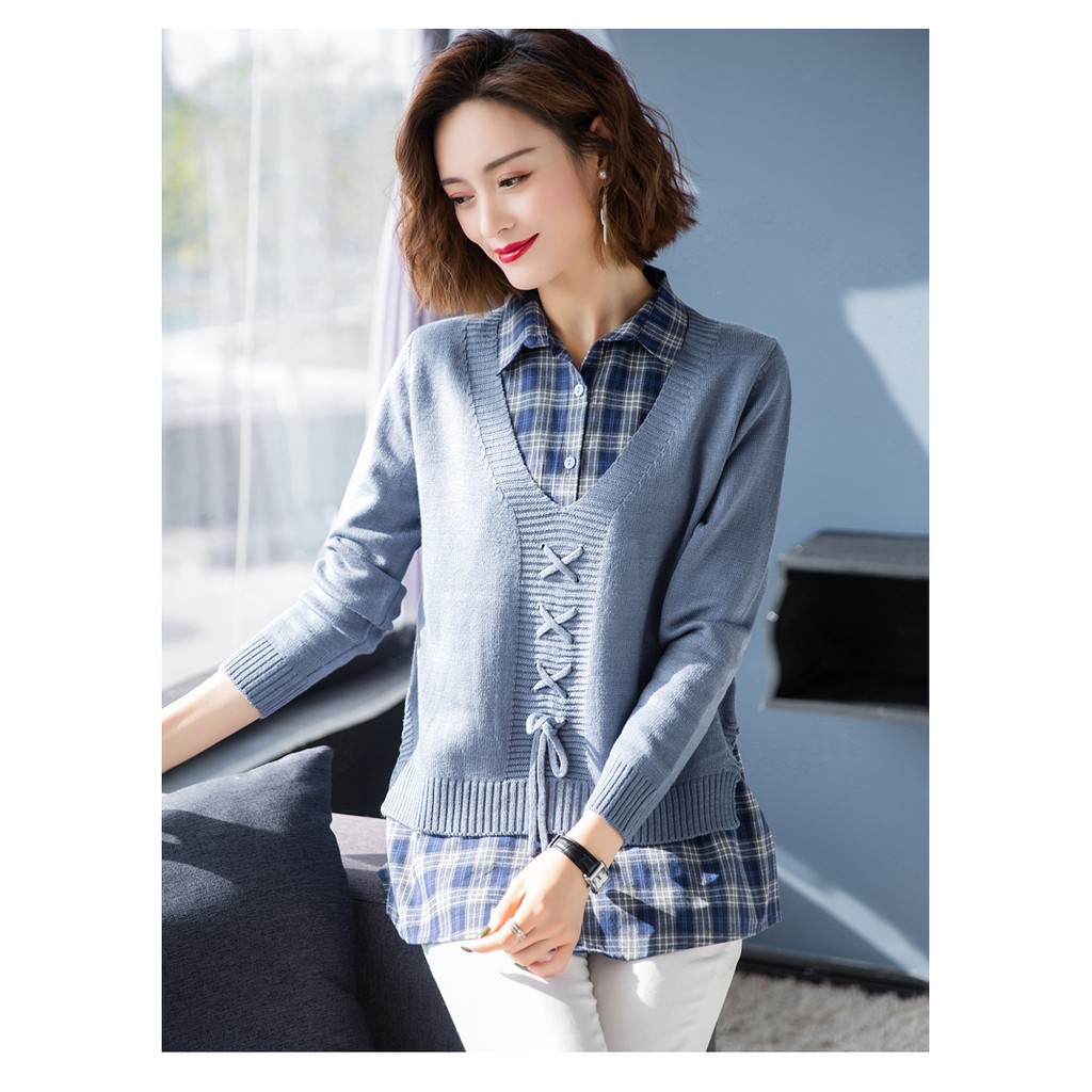 Áo len nữ dáng ngắn mix sơ mi cá tính mới nhất 2020 | BigBuy360 - bigbuy360.vn