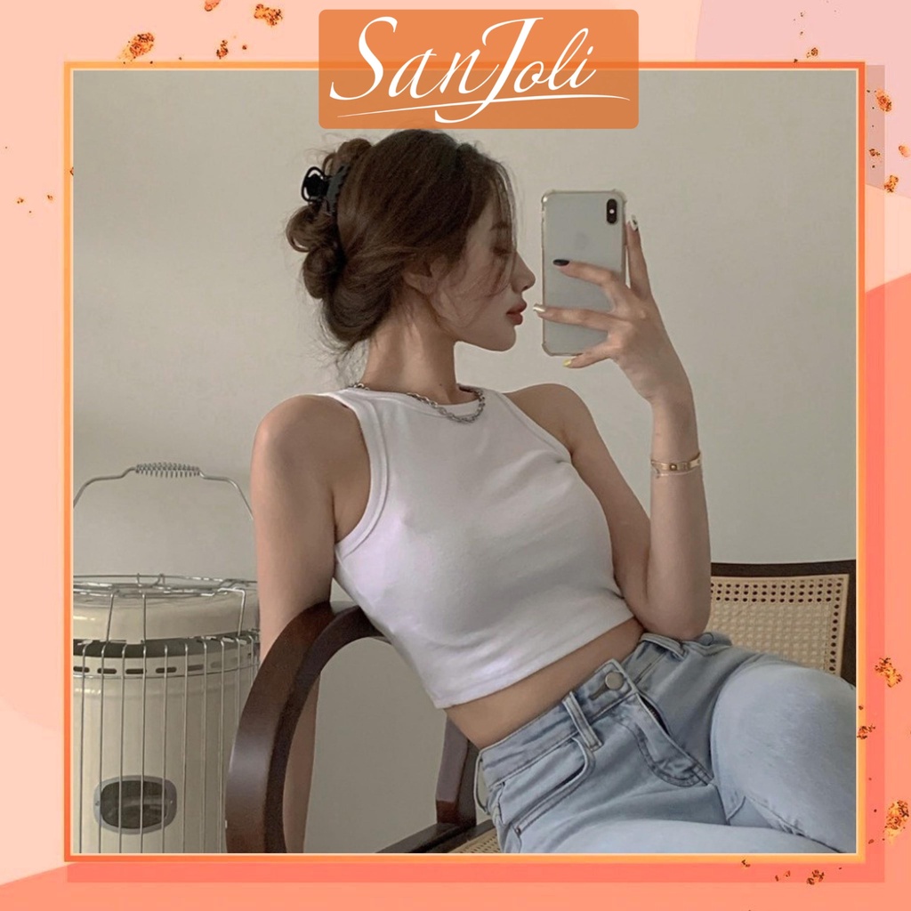 Áo Croptop Ba Lỗ Nữ SanJoli body kiểu thun sexy hở vai Hàn Quốc giá rẻ Kiểu dáng Ulzzang 2 màu đen Trắng AO013 | BigBuy360 - bigbuy360.vn