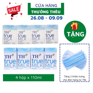 Lốc 4 hộp 110ml sữa tươi th true milk ít đường/ có đường