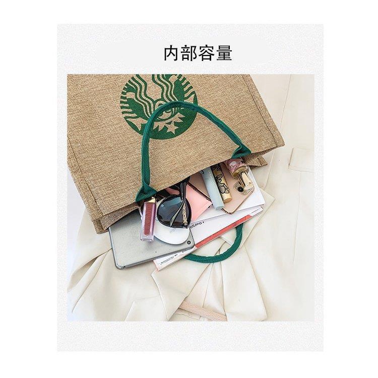 Túi Đựng Mỹ Phẩm Bằng Vải Canvas Cỡ Lớn In Logo Starbucks Tiện Dụng Mang Theo Du Lịch