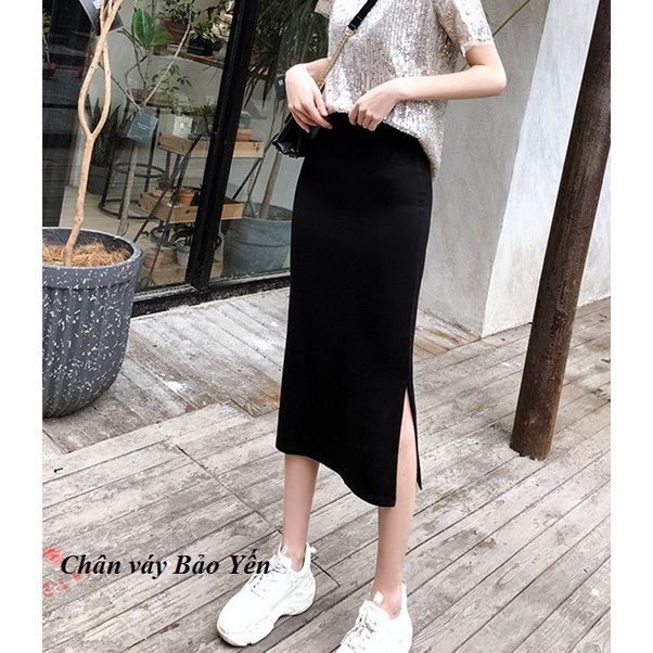 Chân váy dài xẻ sườn màu đen ( sẵn size) - M82