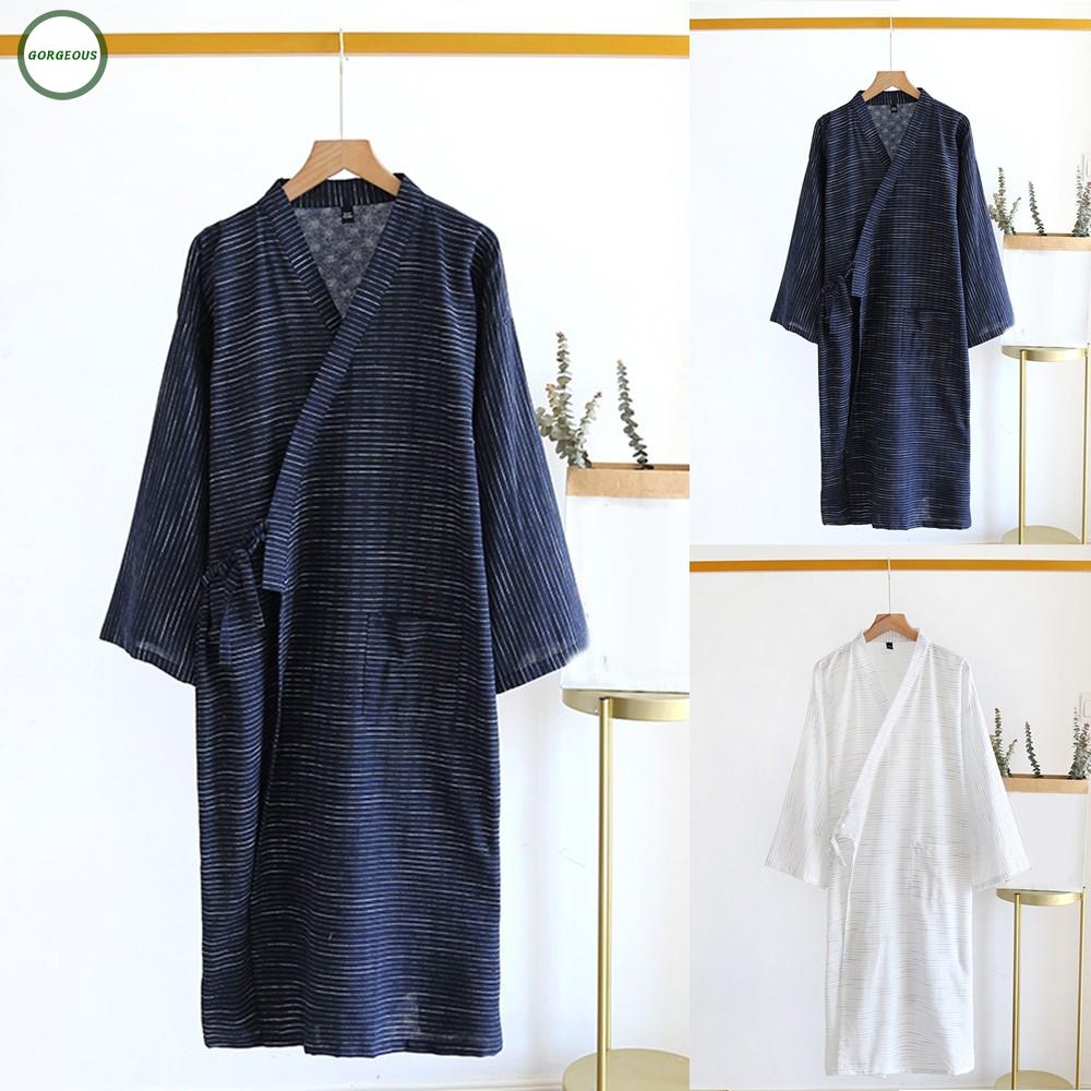 Mens Home Robe Kimono Yukata Pajamas Japanese Bathrobe Gown Nightwear