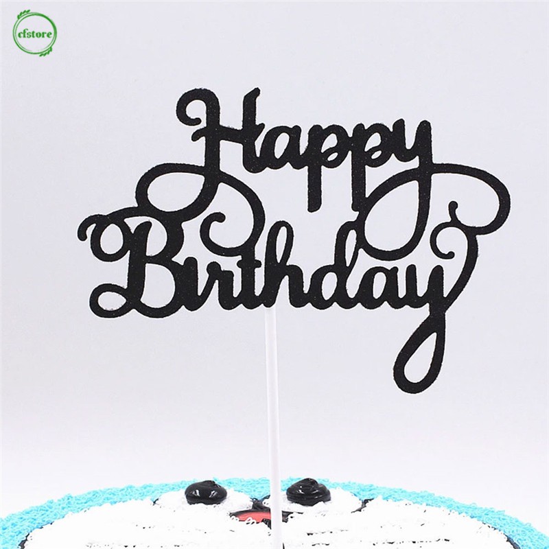 CF 5 Colors Happy Birthday Glitter Paper Cake Topper Golden Silvery Letters Cupcake Dessert Decor