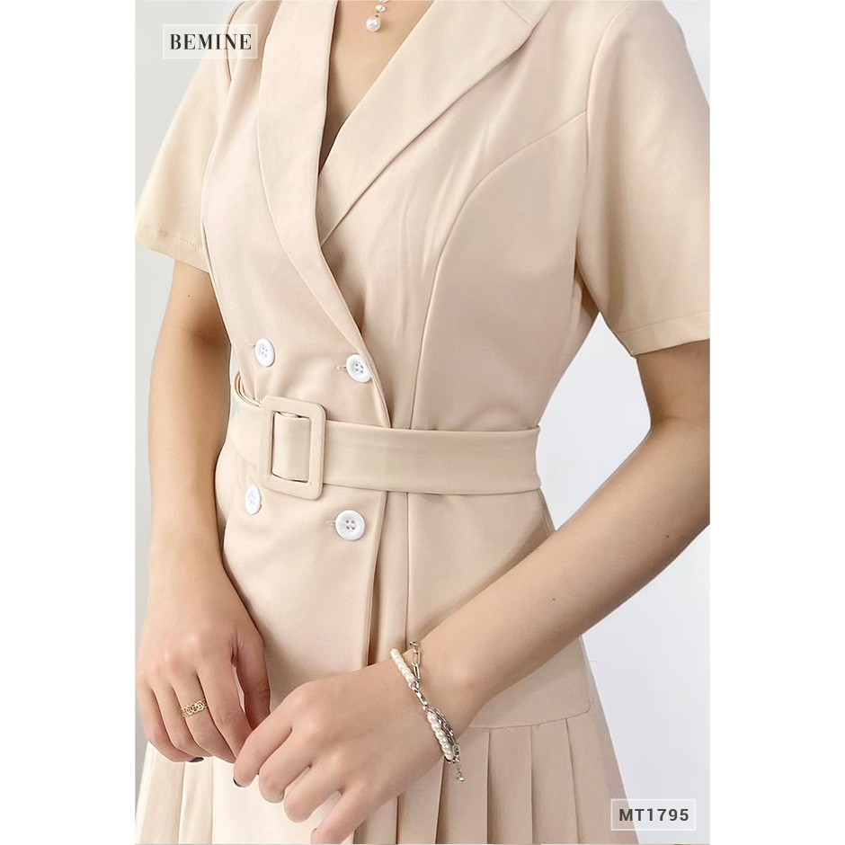 Đầm nữ cổ vest xếp ly đai rời kiểu dáng thanh lịch BEMINE MT1795DA | BigBuy360 - bigbuy360.vn