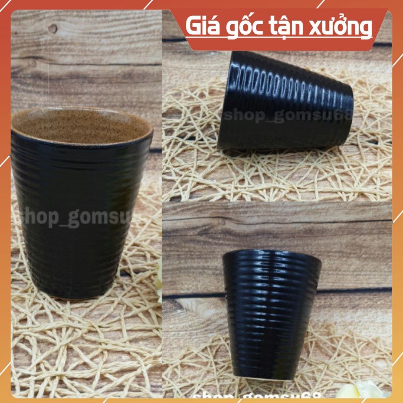 Cốc ly sứ dáng trụ cao 10cm dung tích 150ml tráng men 2 màu phong cách Vintage sang chảnh hiện đại