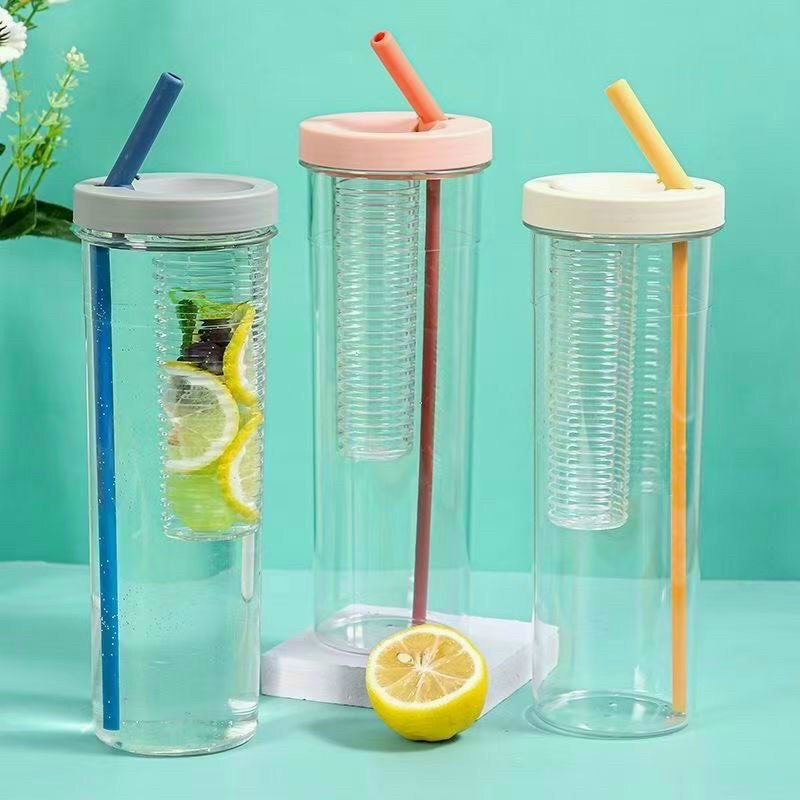 Bình Nước Detox Kèm Ống Hút, bình nước có ngăn lọc trà, bình nước văn phòng