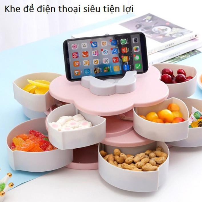 [Free Ship] KHAY ĐỰNG MỨT KẸO 10 CÁNH TỰ XOAY 2 TẦNG KÈM GIÁ ĐỠ ĐIỆN THOẠI