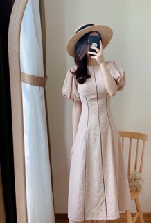ĐẦM MIDI NUDE TAY PHỒNG (KÈM HÌNH THẬT)
