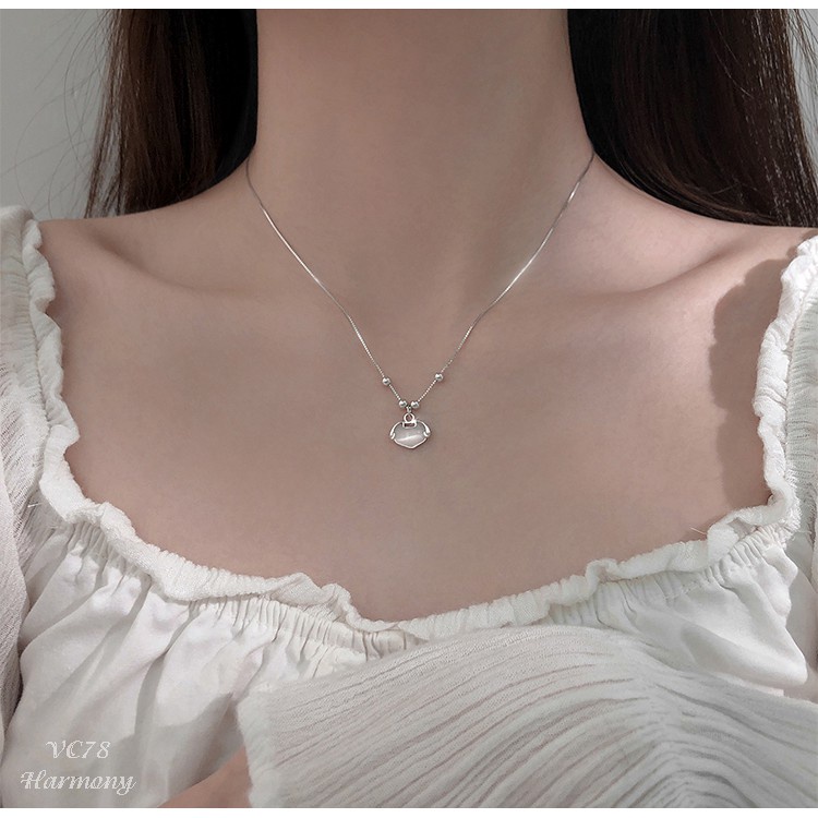 Vòng cổ, dây chuyền nữ bạc 925 cao cấp mặt khóa bình an may mắn, nữ tính, sang chảnh VC78 | TRANG SỨC BẠC HARMONY