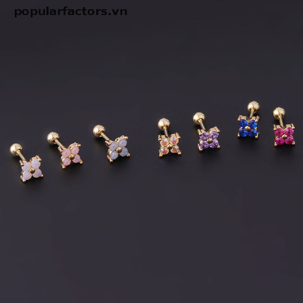 Khuyên tai helix bằng inox hình hoa phong cách sang trọng