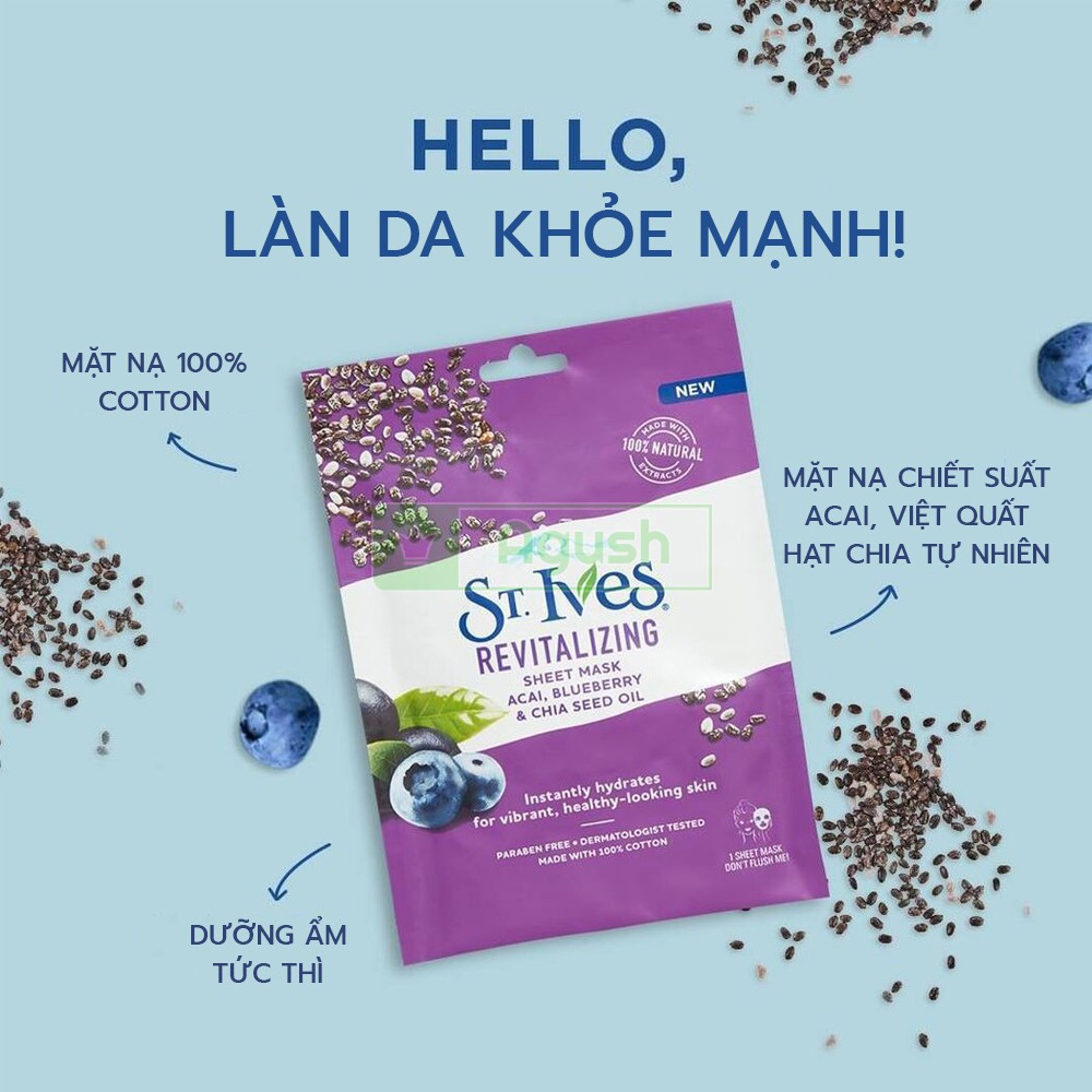 Mặt nạ dưỡng ẩm phục hồi sáng da thiên nhiên St ives Việt Quất đắp mặt mịn chống lão hóa tự nhiên chính hãng 100% cotton