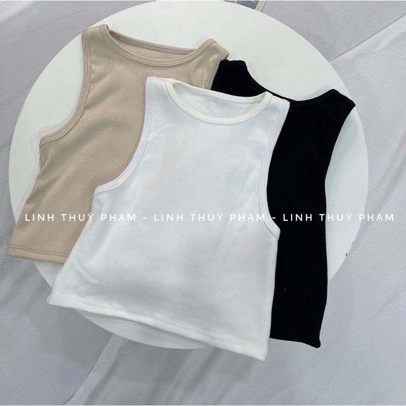 Áo Ba Lỗ Croptop Thun Tăm LINHLA Nữ [FREESHIP]  Phông body dáng ôm trơn màu ĐEN | TRẮNG | BE Ulzzang