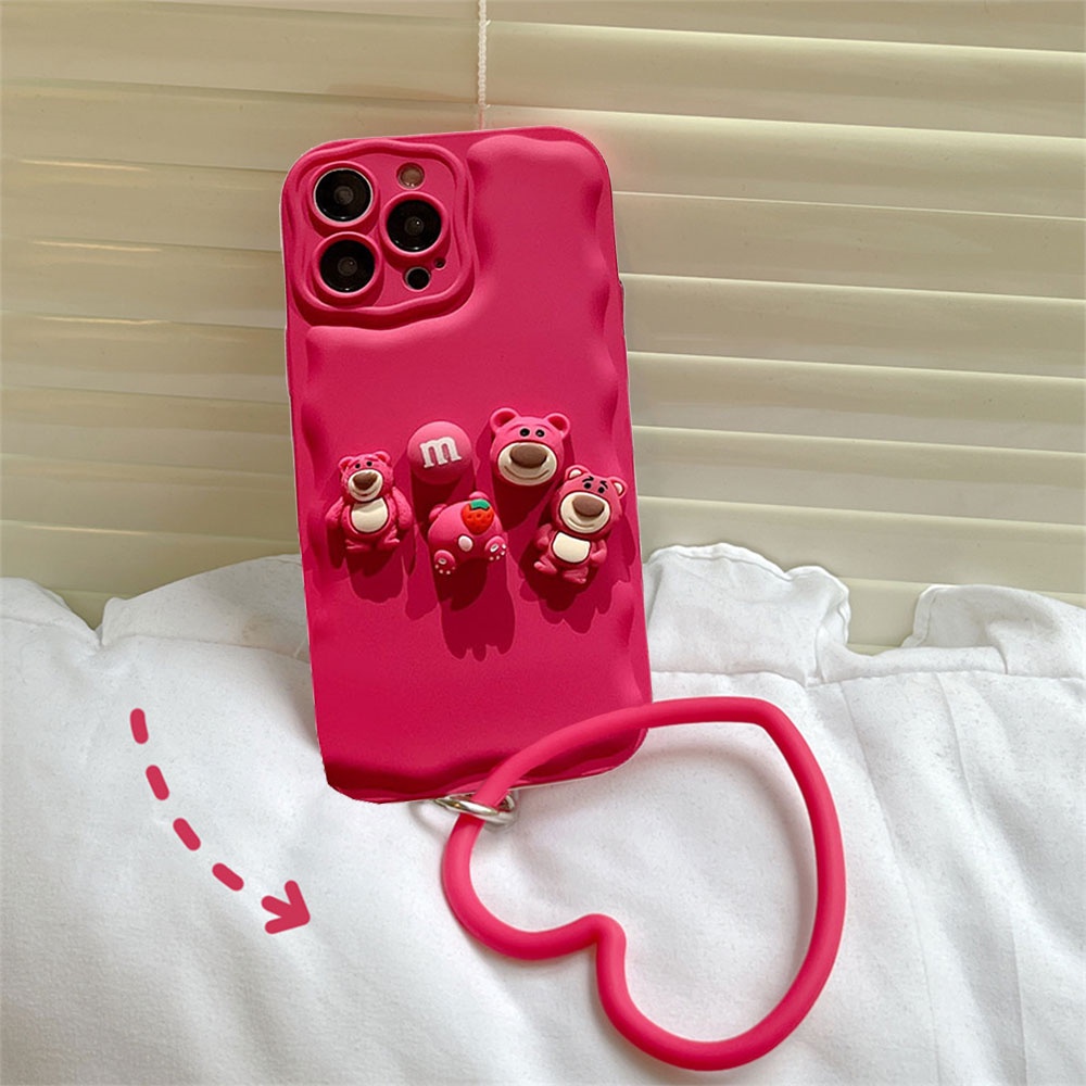 Ốp Điện Thoại TPU Mềm Mỏng Họa Tiết Gấu Và Dâu Tây Có Dây Đeo Cho Iphone 11 7Plus 13 12 11 Pro Max X XS XR