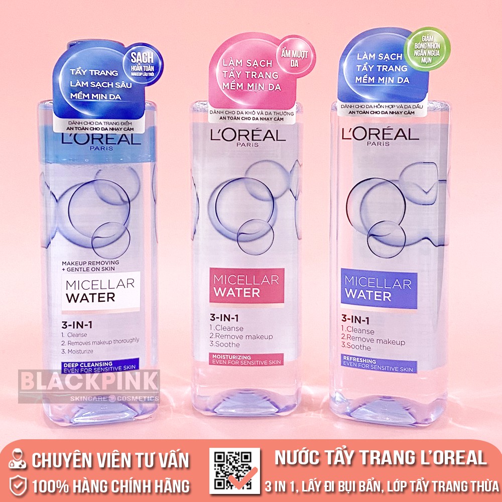 Nước tẩy trang Loreal 400ml - L'Oreal Paris 3-in-1 Micellar Water, nhẹ nhàng tẩy sạch cặn trang điểm | BigBuy360 - bigbuy360.vn