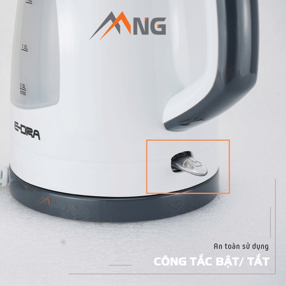 Ấm đun nước siêu tốc EDra - EK1704L dung tích 1,7 lít màu trắng đế xoay không dây, hàng chính hãng bảo hành 24 tháng