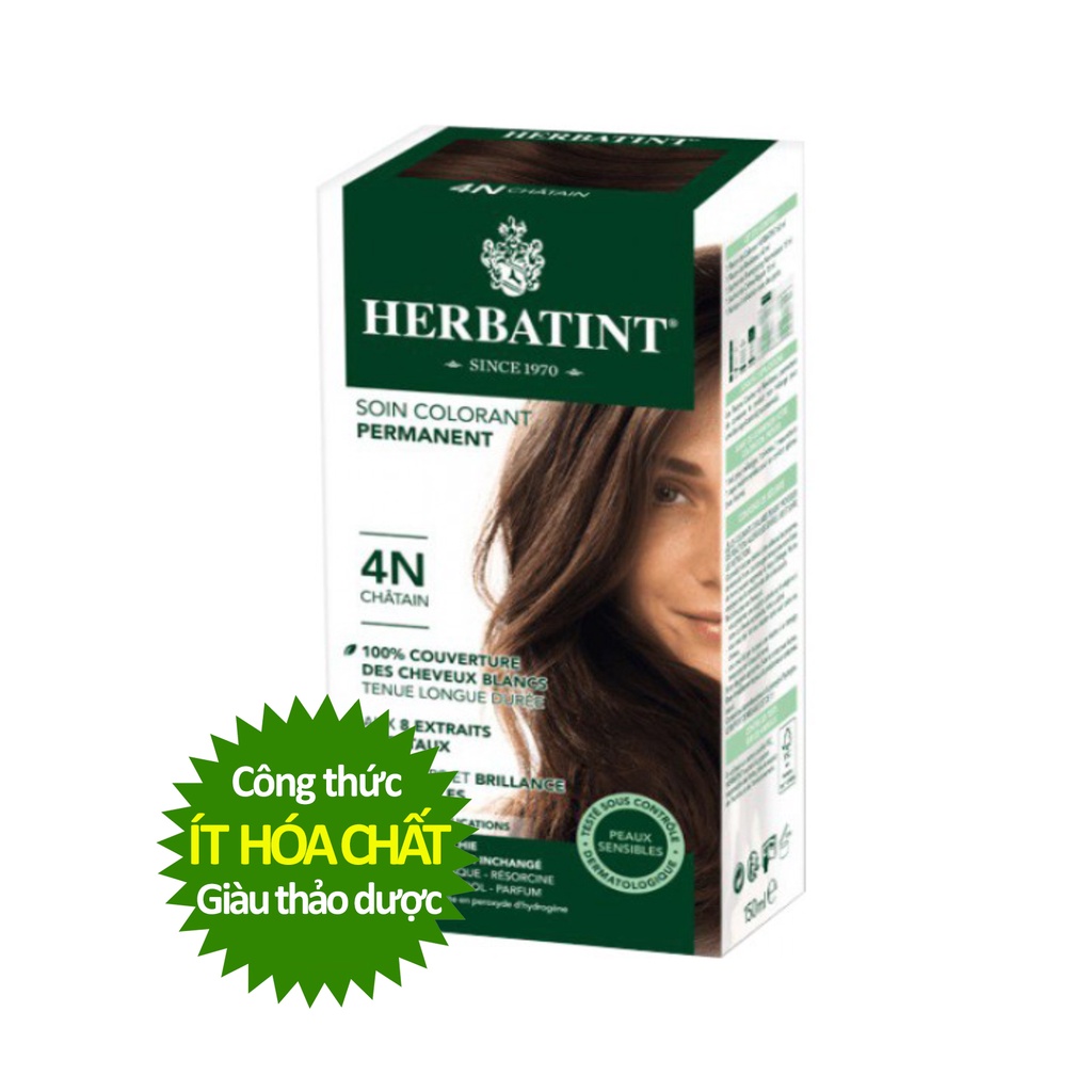 [Màu hạt dẻ 4N] Gel nhuộm, dưỡng tóc với 8 thảo dược Herbatint chính hãng Ý