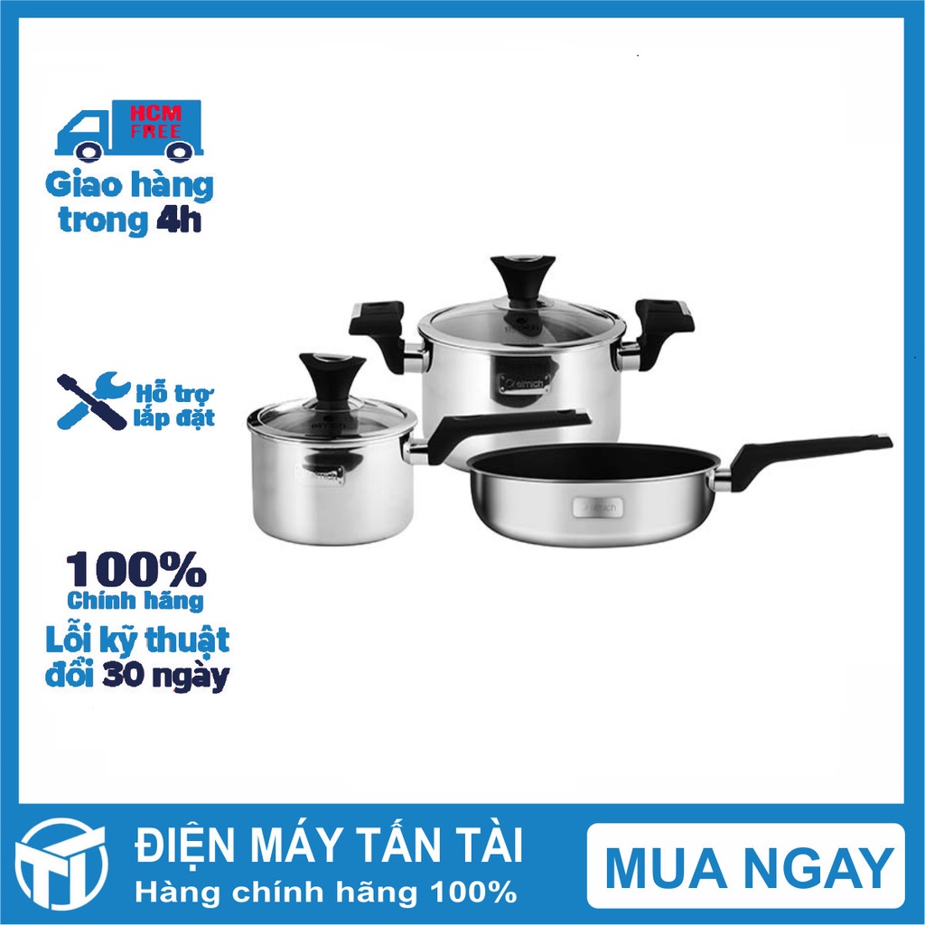 Bộ nồi chảo inox 3 lớp đáy liền cao cấp Elmich EDA-0866