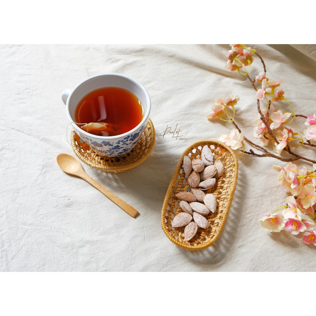 Đĩa mây, Lót ly mây tre đan phong cách Hàn Quốc - Rattan Coaster / Saucer / Dish