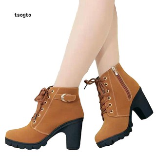 Giày bốt nữ cao gót buộc dây thời trang