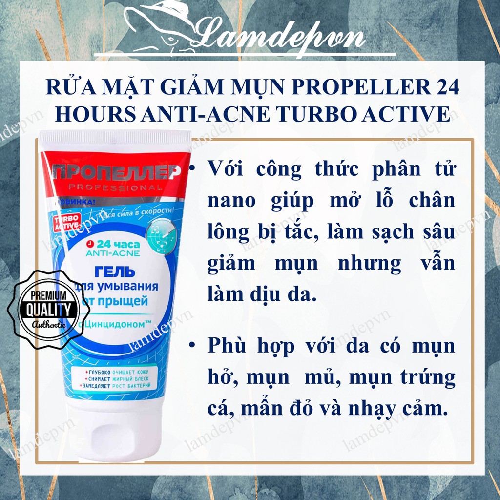 Gel rửa mặt Propeller 24 Hours Anti-acne Turbo Active giảm mụn, ngừa viêm