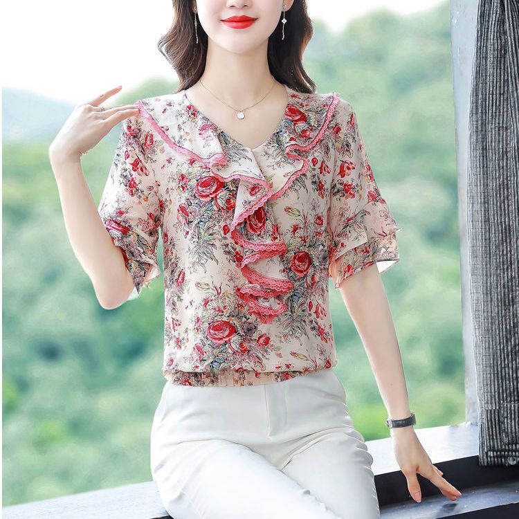 Áo Sơ Mi Chiffon Họa Tiết Hoa Phong Cách Phương Tây Thời Trang Mùa Hè Cho Nữ