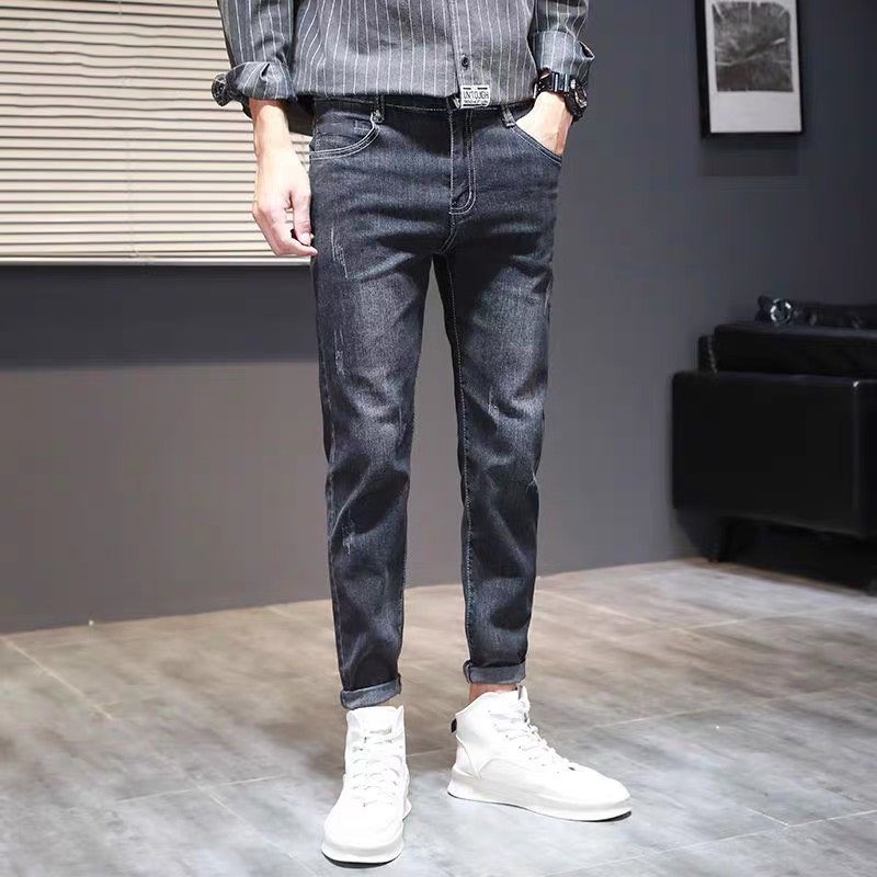 Quần bò nam Quần jean nam nữ co giãn dáng ôm body gọn màu đen xước 310