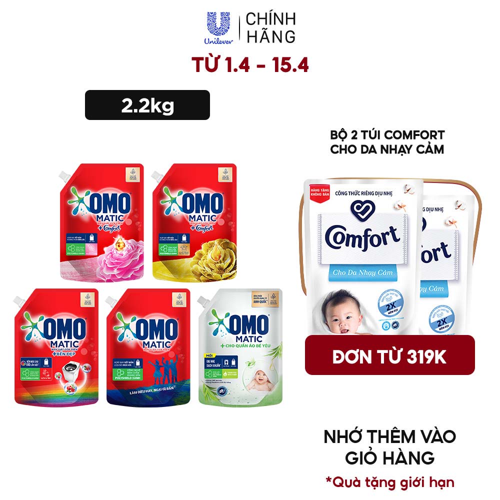 [Mã FMCGMALL -8% đơn 250K] Túi Nước Giặt OMO Matic 2.0kg