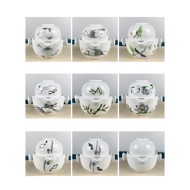 Bộ ấm chén pha trà bằng sứ kèm túi du lịch