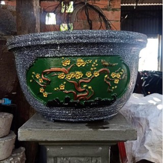 Khuôn Đổ Chậu Nhựa ABS Siêu Bền Chậu Tròn 40cm Hoạ Tiết Cây Tùng Tặng Búa Cao Su.