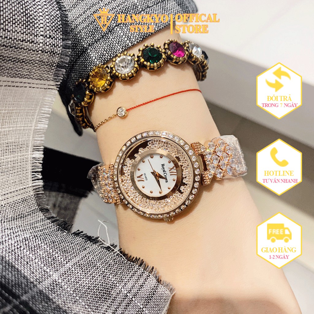 Đồng hồ nữ đẹp Royal crown đính đá siêu đẹp, bảo hành 12 tháng
