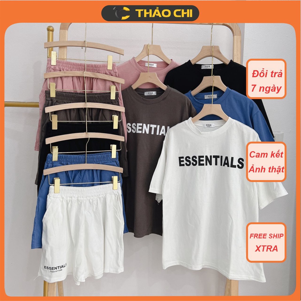 Bộ mặc nhà nữ mùa hè Bộ đồ freesize chất cotton in chữ ESSENTIALS