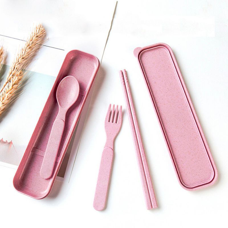 Wheat Straw Spoon Fork Chopsticks Three-piece Children Portable Cutlery Set