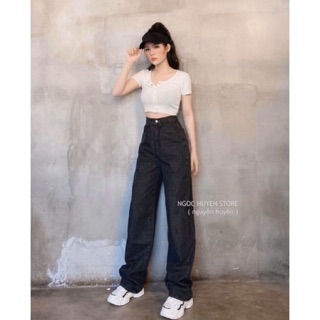 🔥set bộ quần baggy+ crop nút