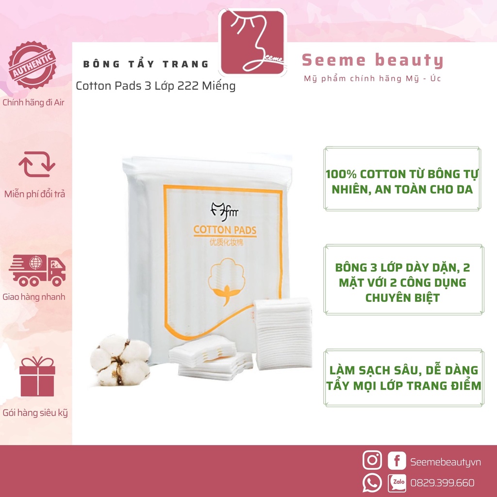 Bông tẩy trang Cotton Pads 3 Lớp 222 miếng SeeMe beauty TC-002