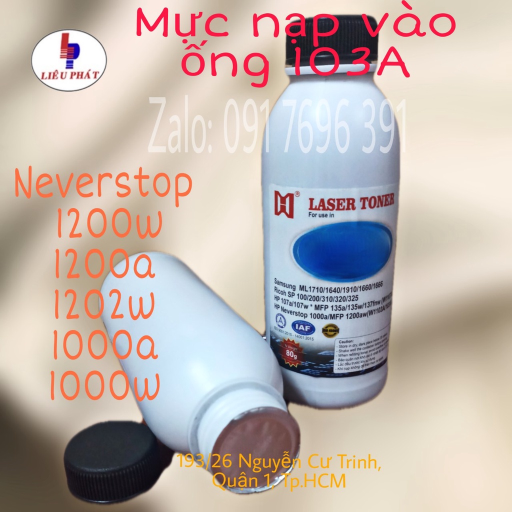 COMBO 1, 2, 5 chai mực nạp Nerverstop HP 1200a 1200w 1202w 1000 1000w dùng đổ vào ống HP 103A tiết kiệm chi phí, đậm đẹp