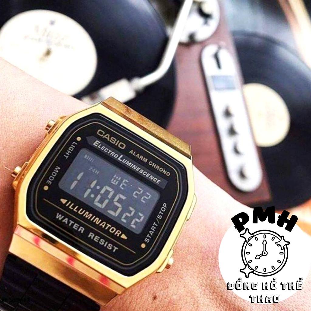 Đồng hồ đeo tay nam , đồng hồ unisex thể thao A168 màu đen vàng cổ điển kích thước 38×36×9mm | BigBuy360 - bigbuy360.vn