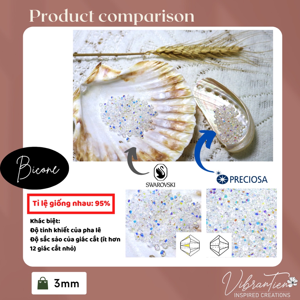 150 viên Pha lê Swarovski nón 4mm/3mm/6mm