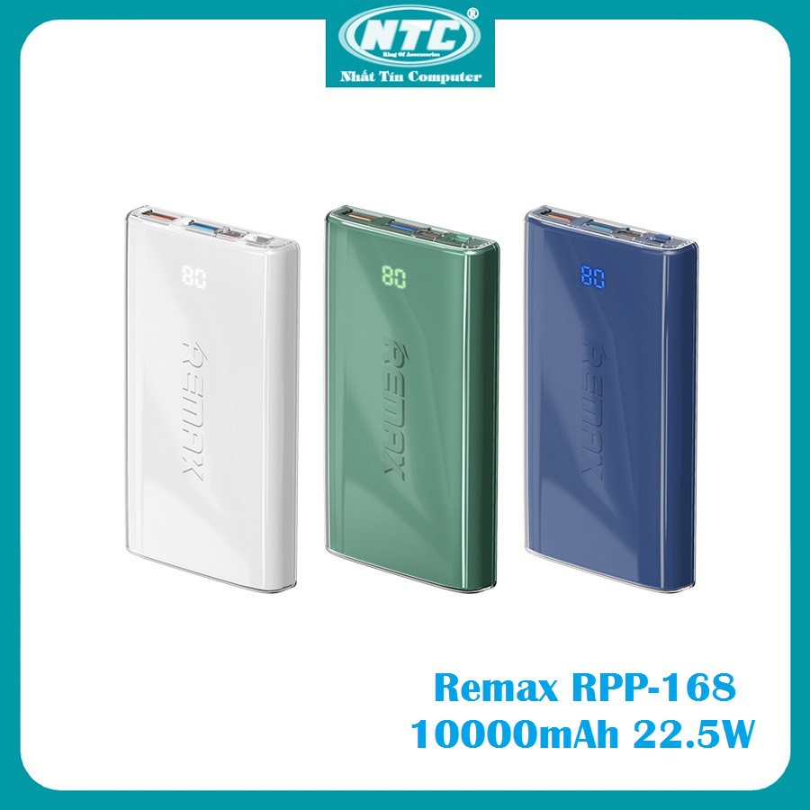 Pin sạc dự phòng mini Remax RPP-168 10000mAh sạc nhanh QC3.0 max 22.5W, Type-C PD 18W - Nhất Tín Computer