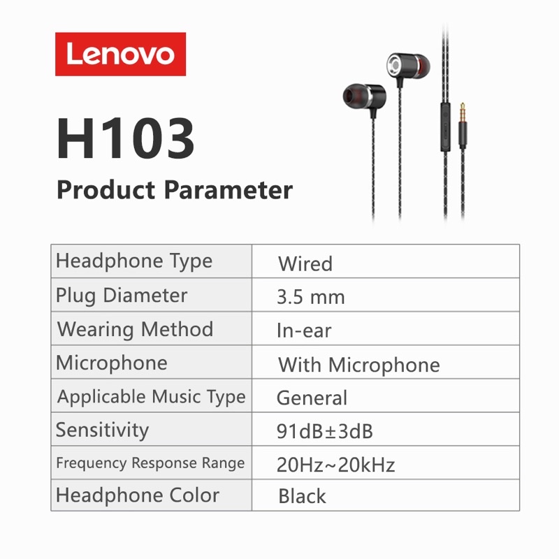 Tai nghe nhét tai có micro Lenovo H103 New-Tai nghe 3.5mm cho ip và androi , pc