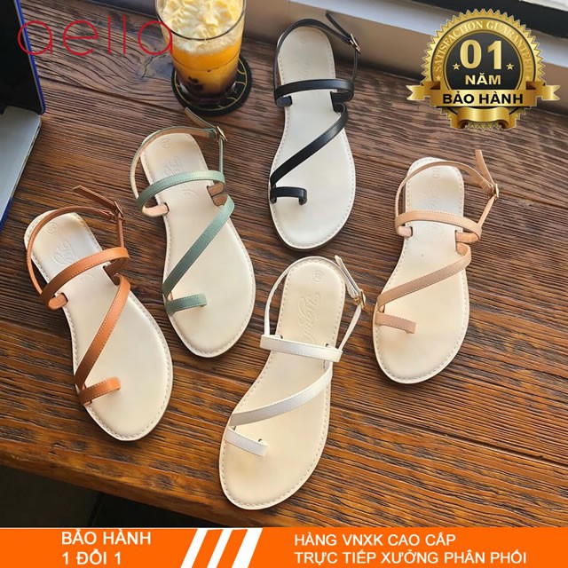 Sandal nữ đi học đế thấp AELLA401 - Dép sandal xỏ ngón đầy cá tính