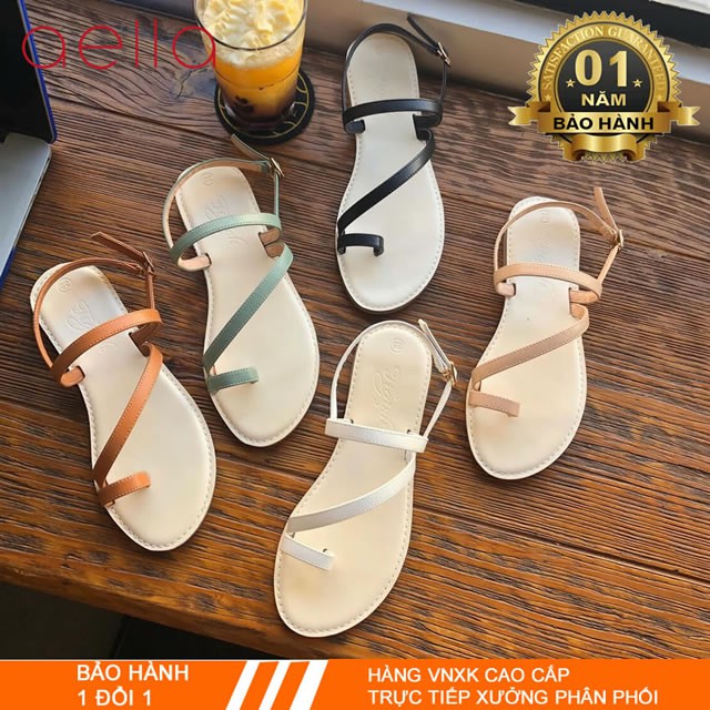 [HÀNG VNXK CAO CẤP]Sandal nữ đi học đế thấp AELLA401 - Dép sandal xỏ ngón đầy cá tính