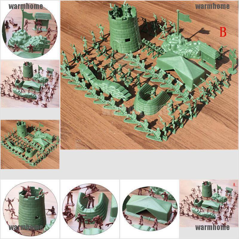 Bộ 100 mô hình người lính bằng nhựa màu xanh lá cây cỡ 4cm