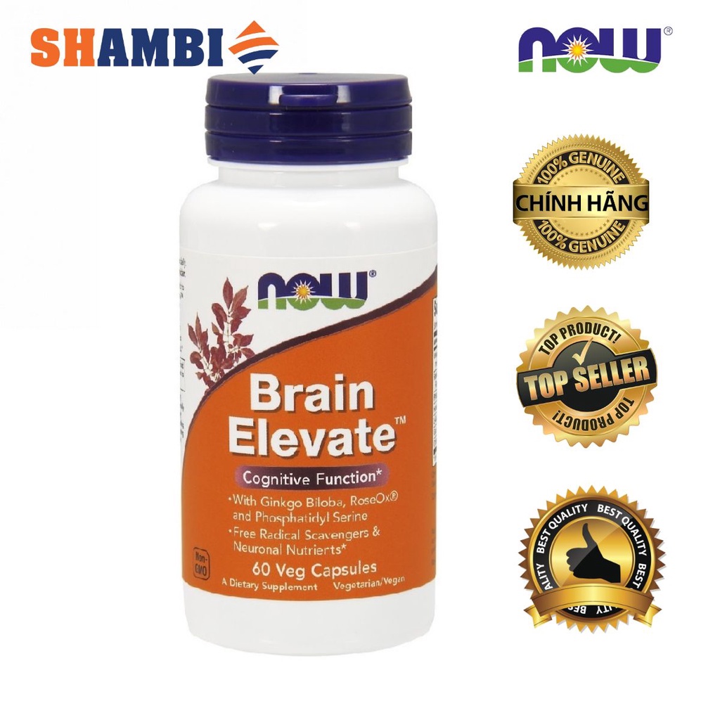 Tăng cường tuần hoàn máu não, giảm đau đầu chóng mặt, rối loạn tiền đình Brain Elevate 60 viên hãng NOW foods USA