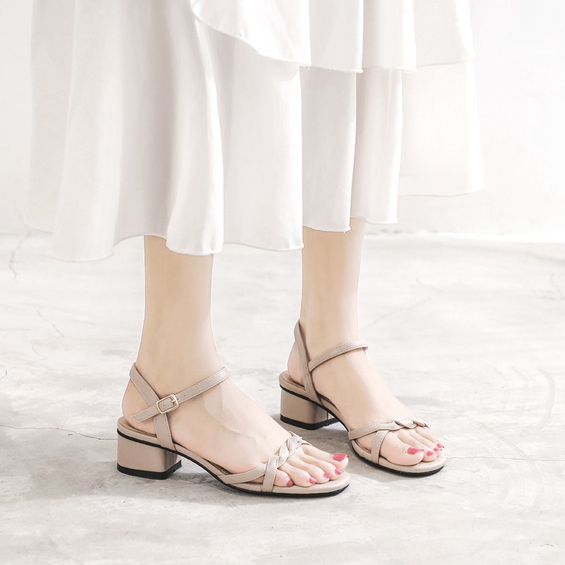 Sandal nữ đế vuông quai mảnh đan chéo - G076