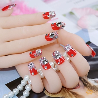 Bộ 24 Móng Tay Giả Đính Đá Màu Đỏ Xinh Xắn