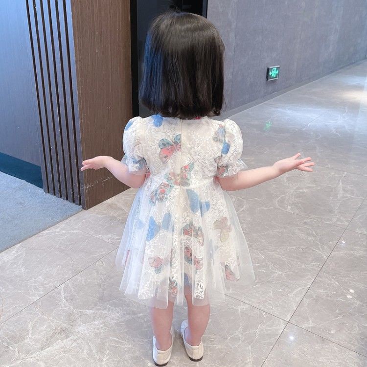 Đầm công chúa phối ren họa tiết bướm phong cách Trung Hoa thời trang mùa hè mới cho bé gái