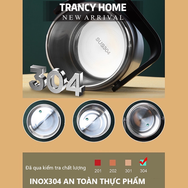 Cặp Lồng Cơm Giữ Nhiệt TRANCY lõi và khay inox 304 thiết kế nhiều tầng, dung tích 1,6l - 2l