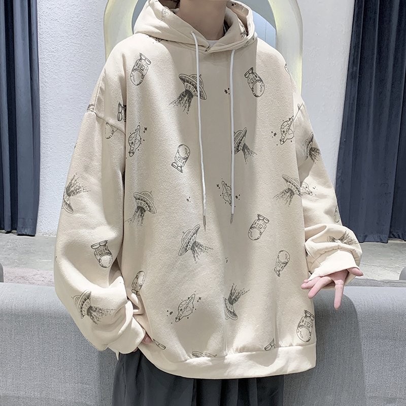 Áo hoodie dáng rộng in họa tiết mẫu 2021 thời trang mùa thu mới dành cho nam
