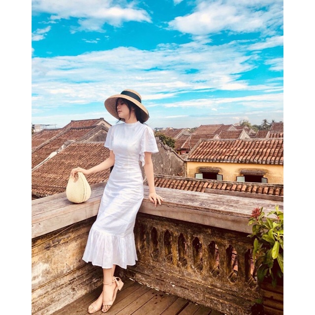 Đầm maxi trắng đuôi cá tay cánh tiên đi biển, đi tiệc / Hàng có sẵn