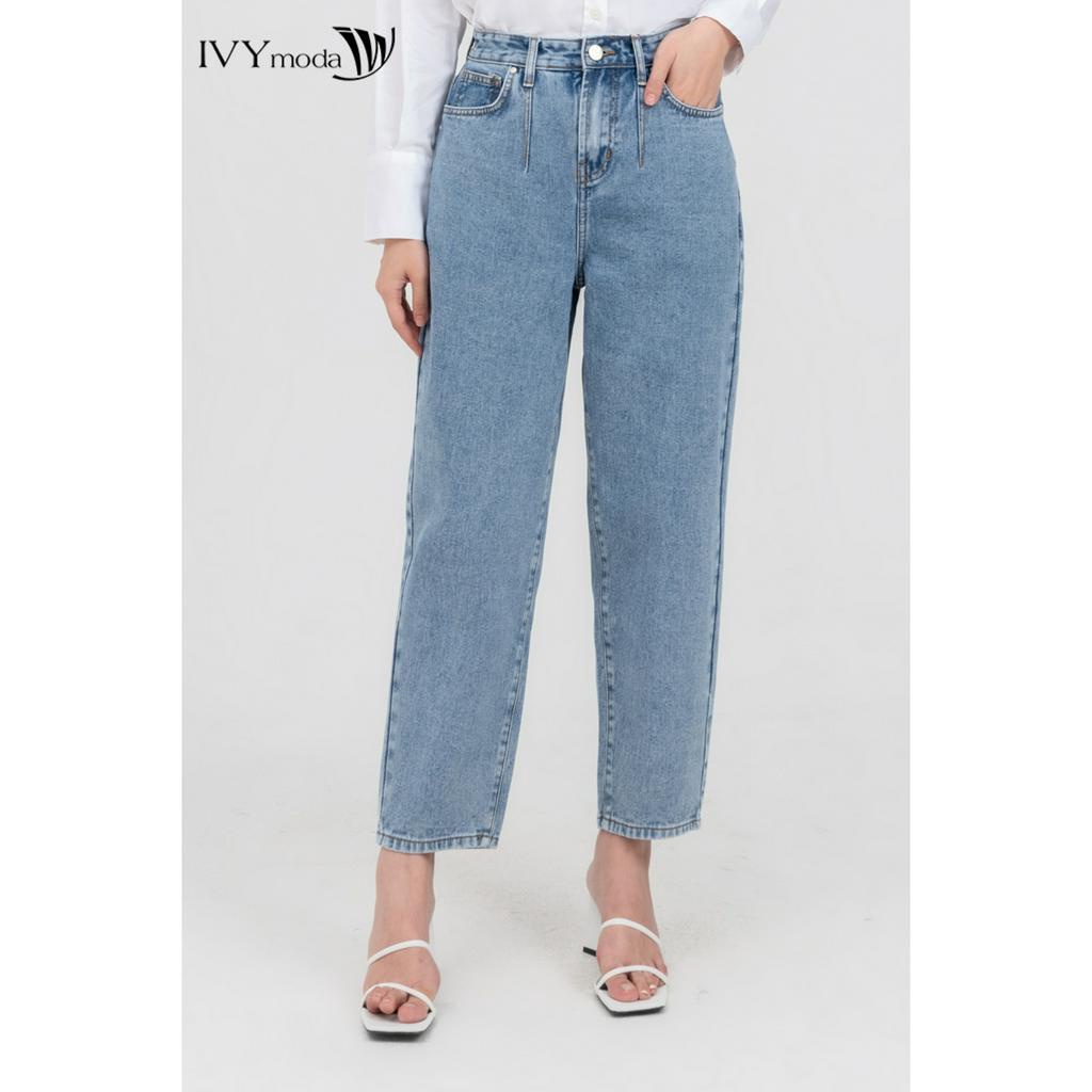 Quần baggy jeans cạp liền nữ IVY moda MS 25M7853